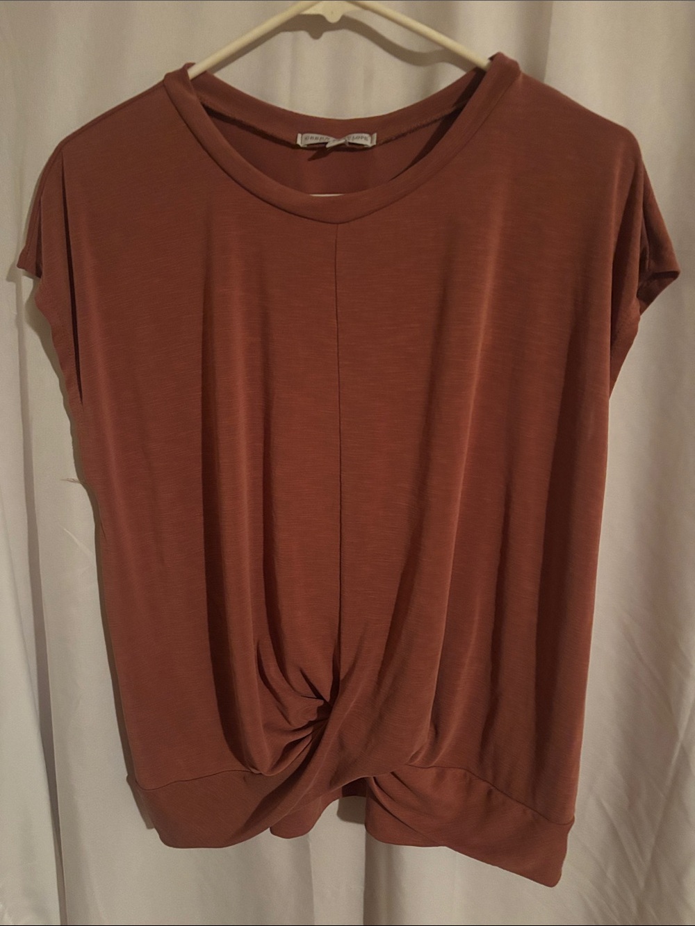 Green Envelope Twist-Knot Short Sleeve Top - Rust